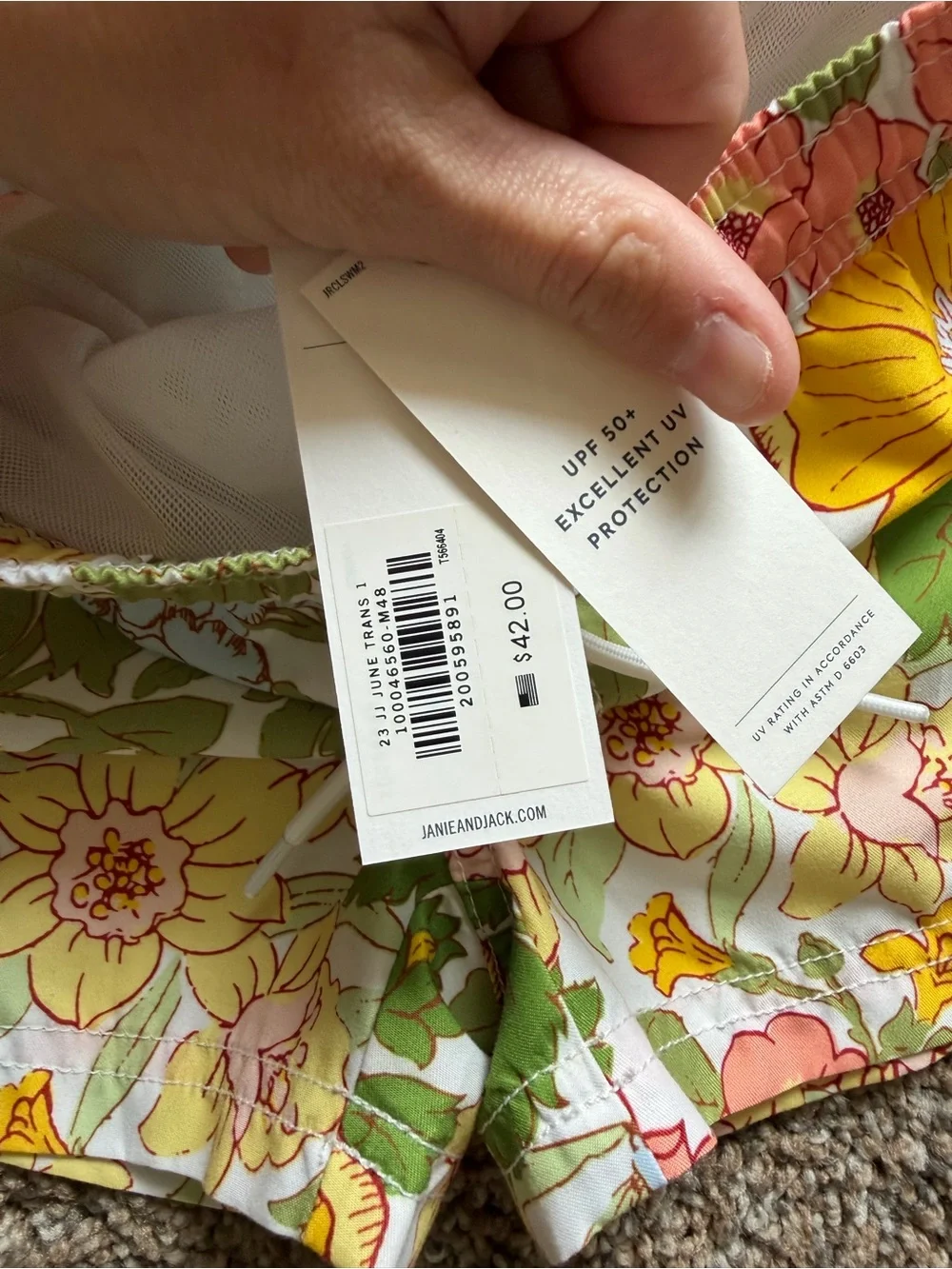 JANIE AND JACK Yellow Green Blue Colorful Floral Swim Trunks UPF 50+